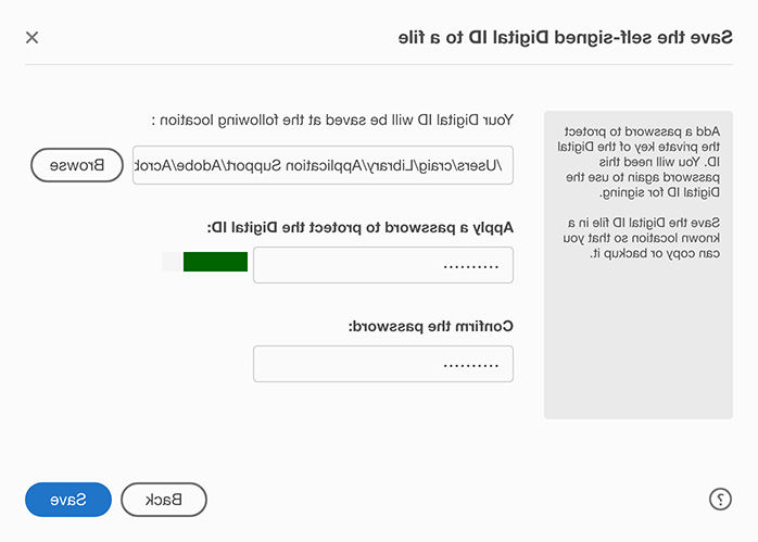 Set save location and create password